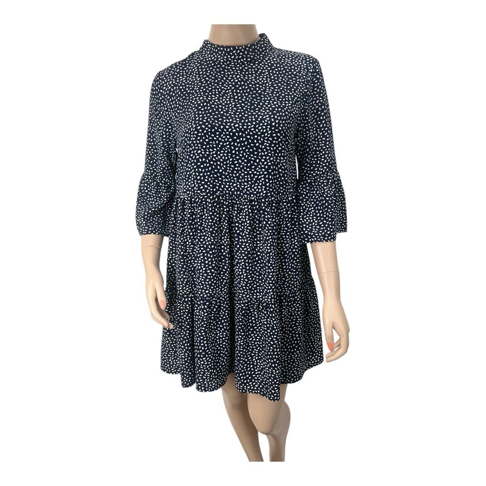 Minkpink Navy Blue Raindrop Print Ruffle Sleeve Mini Dress XS 3/4 Sleeve
